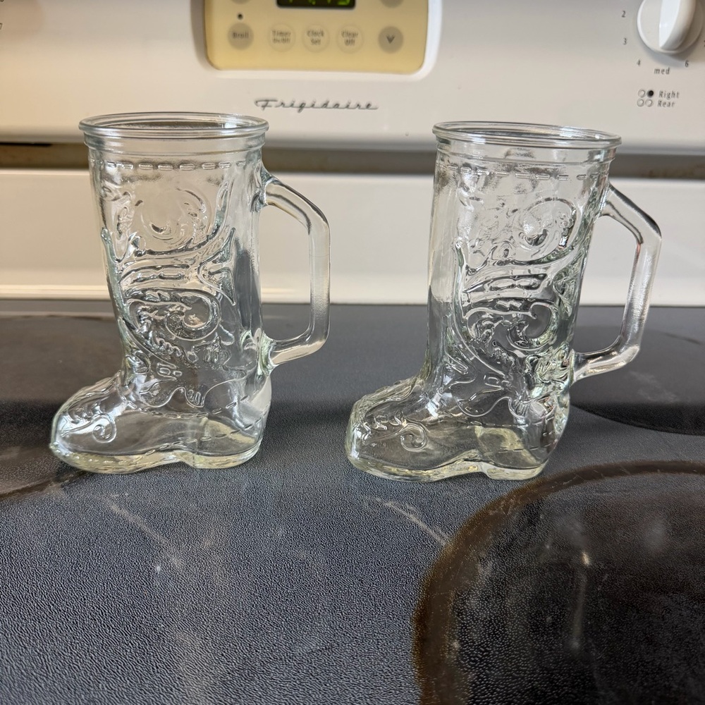 Vintage Glass Boot Mugs - Set of 2